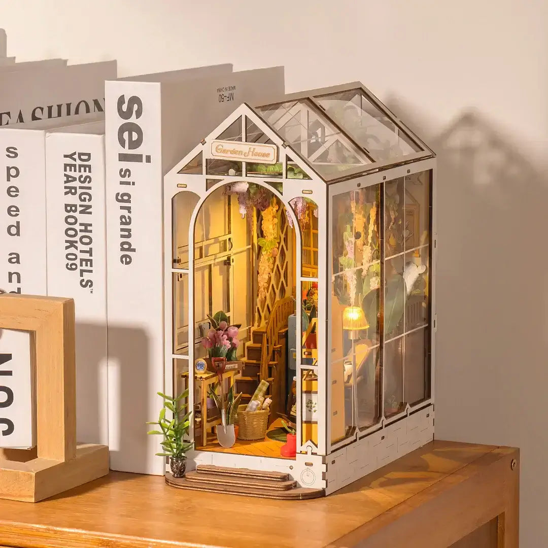 DIY Book Nook Kit Noël Puzzle 3D Bois Kit Serre Livre avec Musique