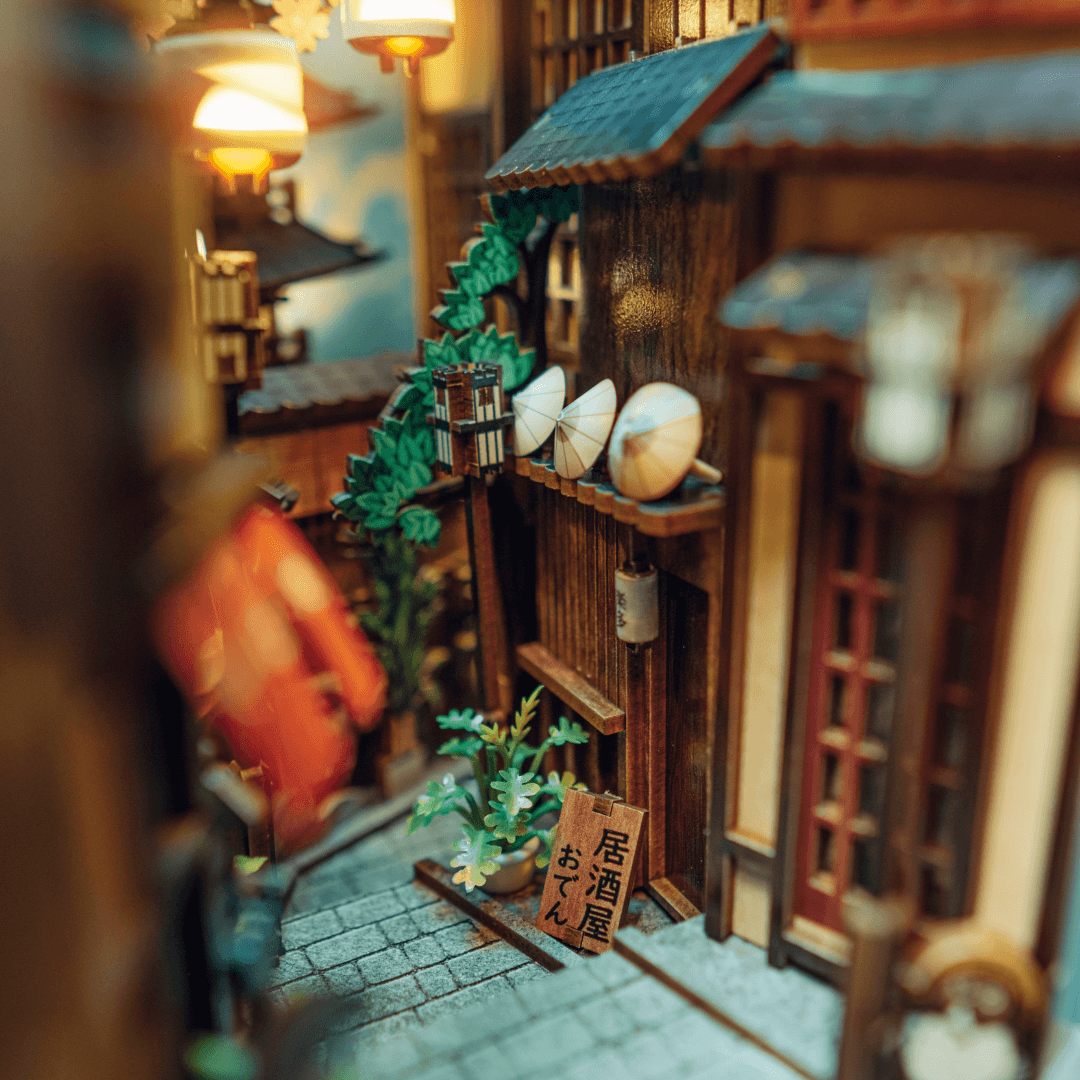 Detailed street view of Kyoto Gion Book Nook miniature scene