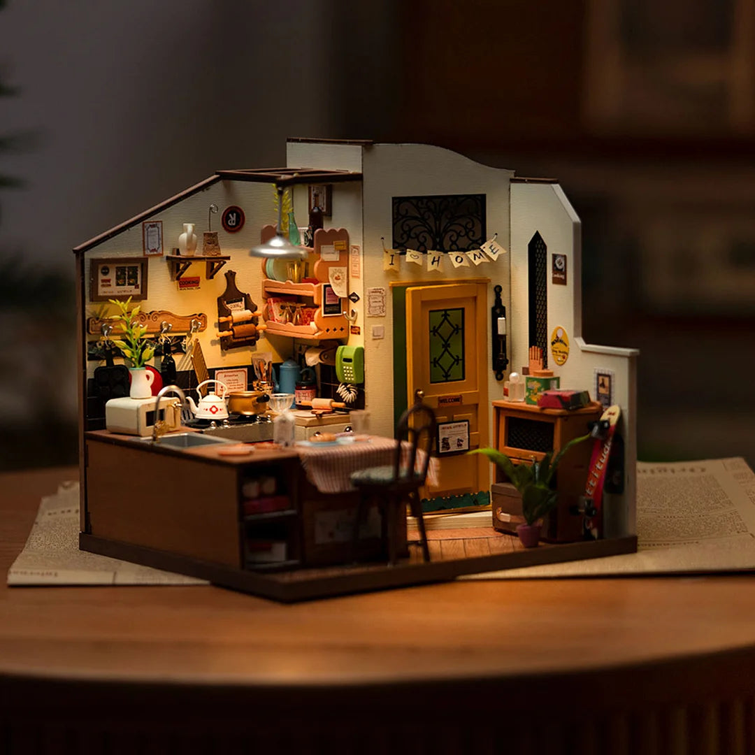 Homey Kit de bricolage de cuisine miniature - Coin livre bricolage | Maison de poupée miniature | Puzzles en bois 3D