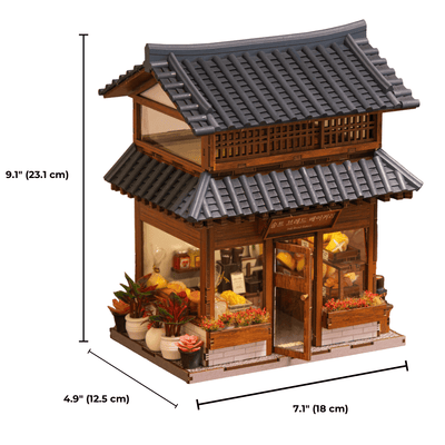 Handcrafted Korean bakery dollhouse kit inspired by Seoul Hanok village measurements
