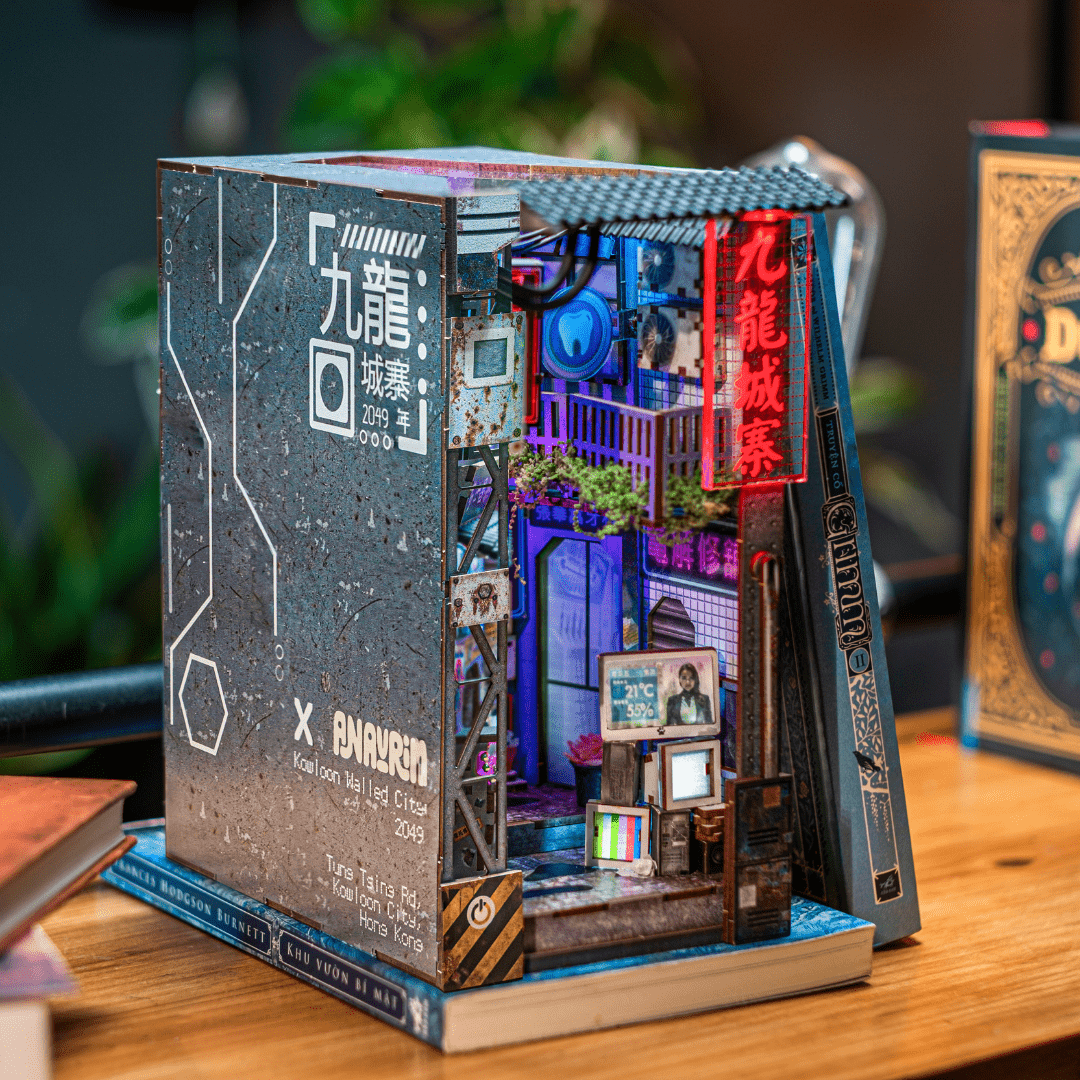 Kowloon Walled City cyberpunk book nook 