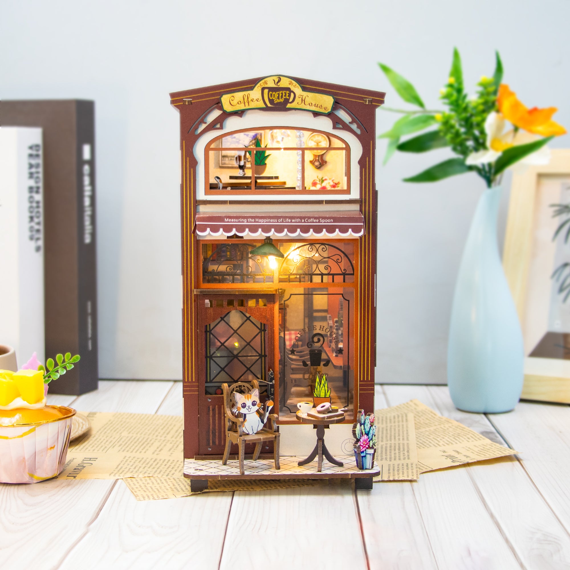 Coffee House DIY Book Nook Music Box - Therapeutic Crafting Experience - Calming & Stimulating Gift for All Ages
