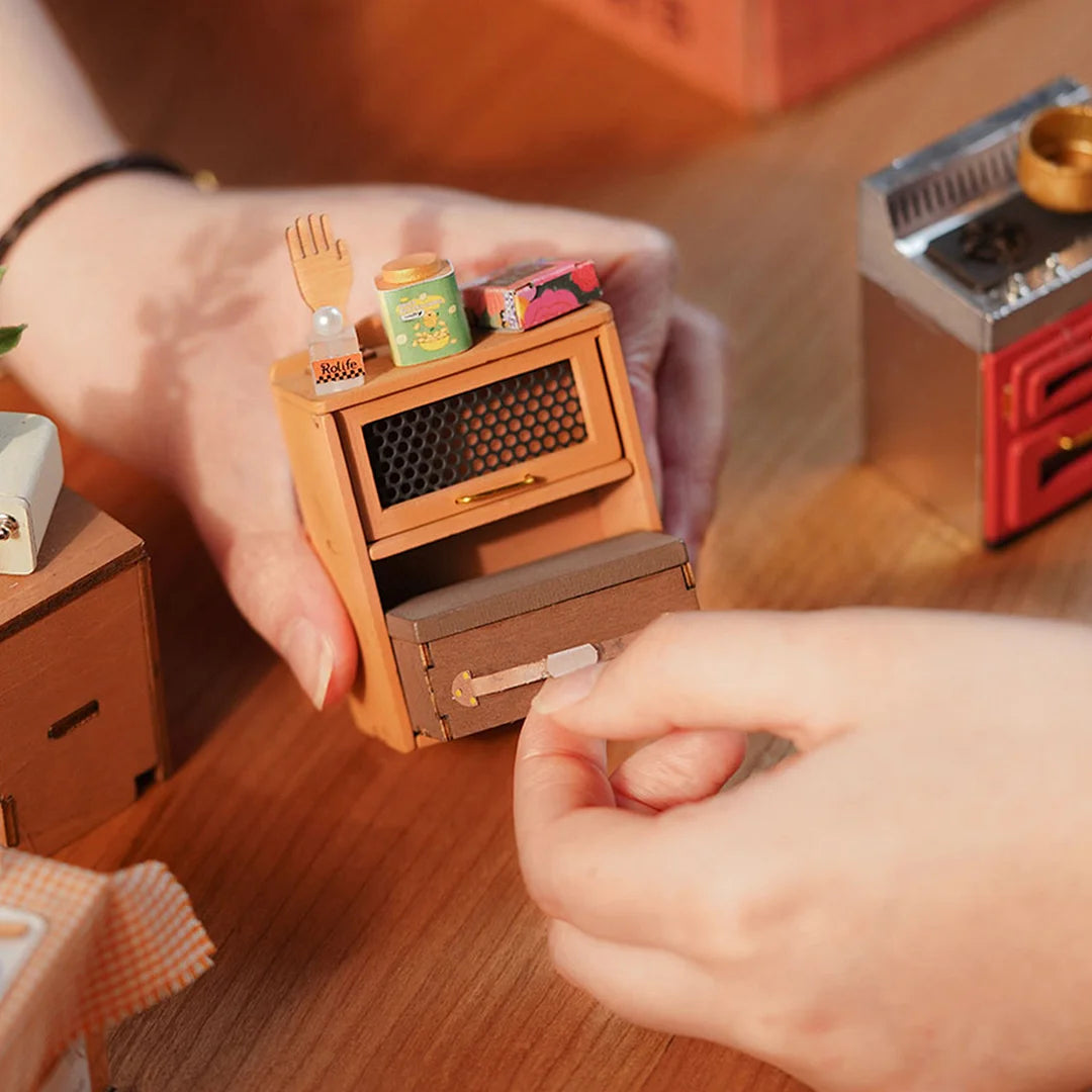 Homey Kit de bricolage de cuisine miniature - Coin livre bricolage | Maison de poupée miniature | Puzzles en bois 3D