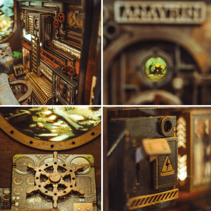 Miniature control panel detail inside the Abandoned Submarine Book Nook