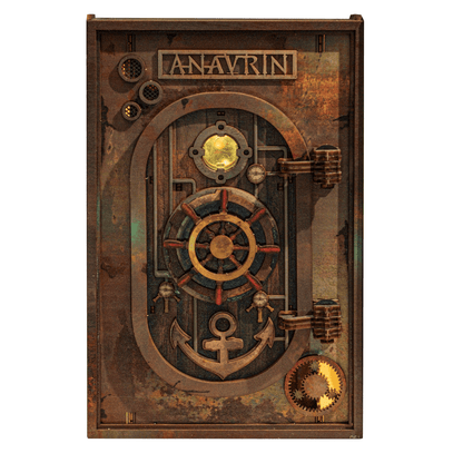 Front view of the Abandoned Submarine Book Nook Kit showing submarine hull and lighting