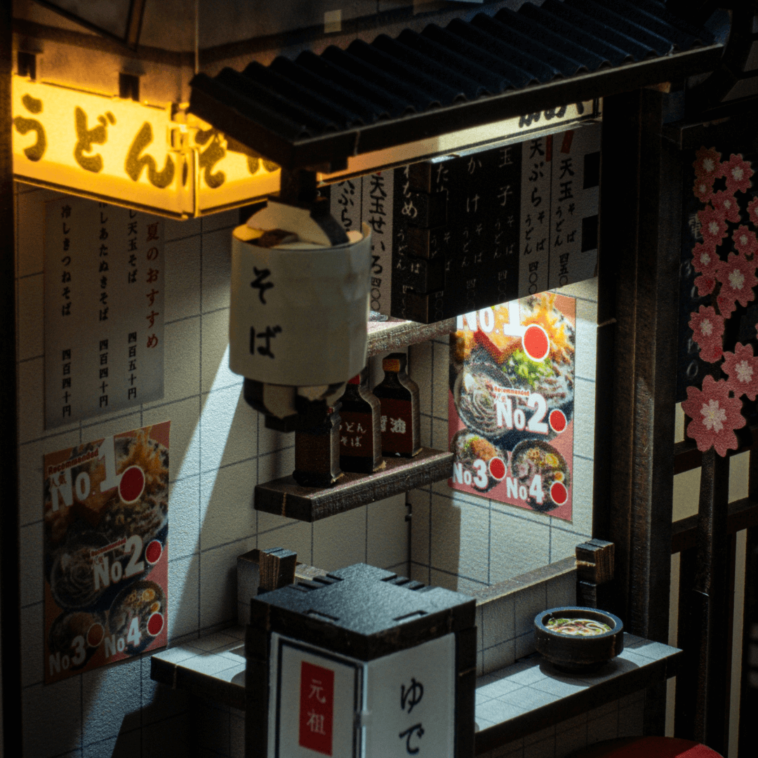 Tiny beer crates and vintage signage in the Omoide Yokocho Book Nook scene