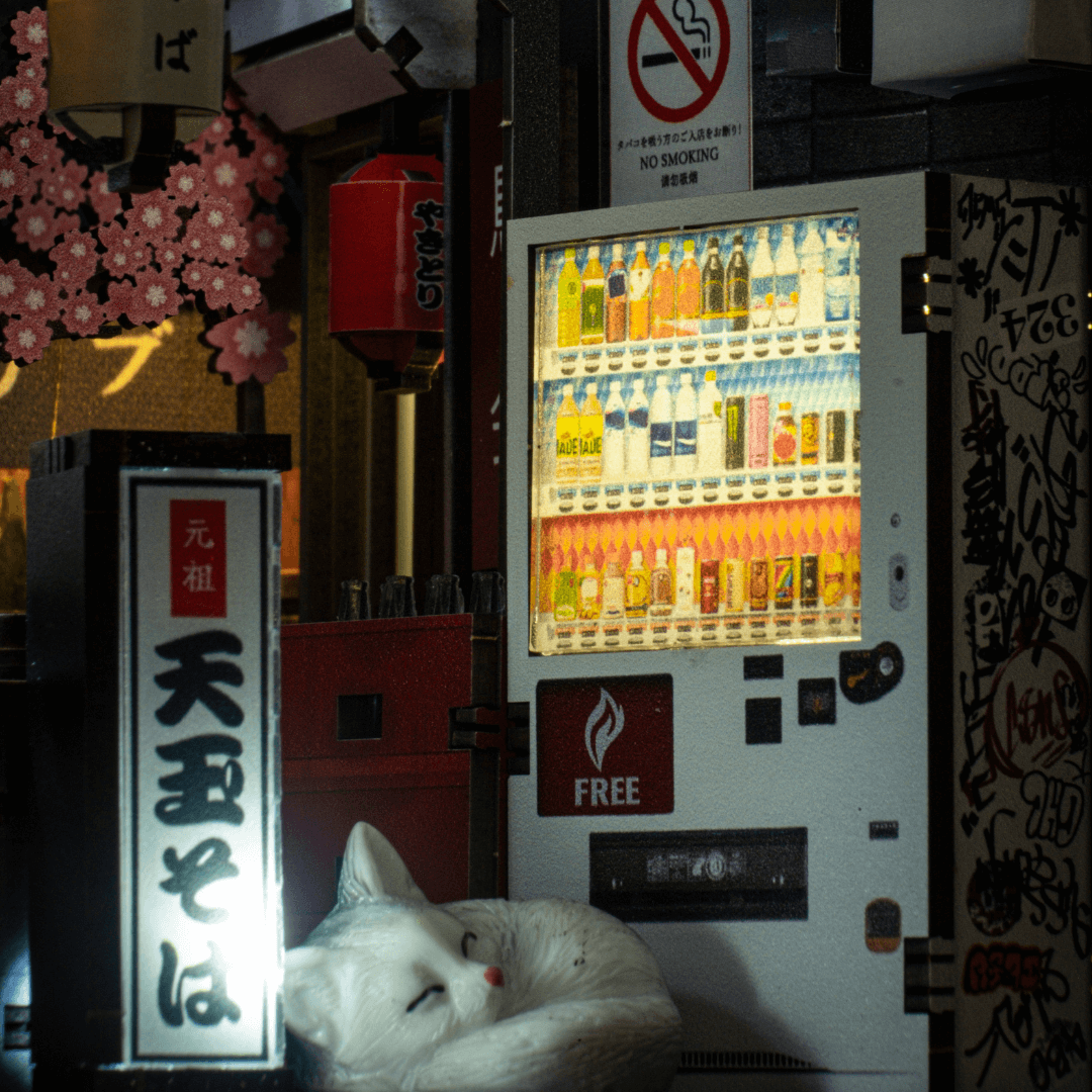 Miniature vending machine detail inside the Omoide Yokocho Book Nook