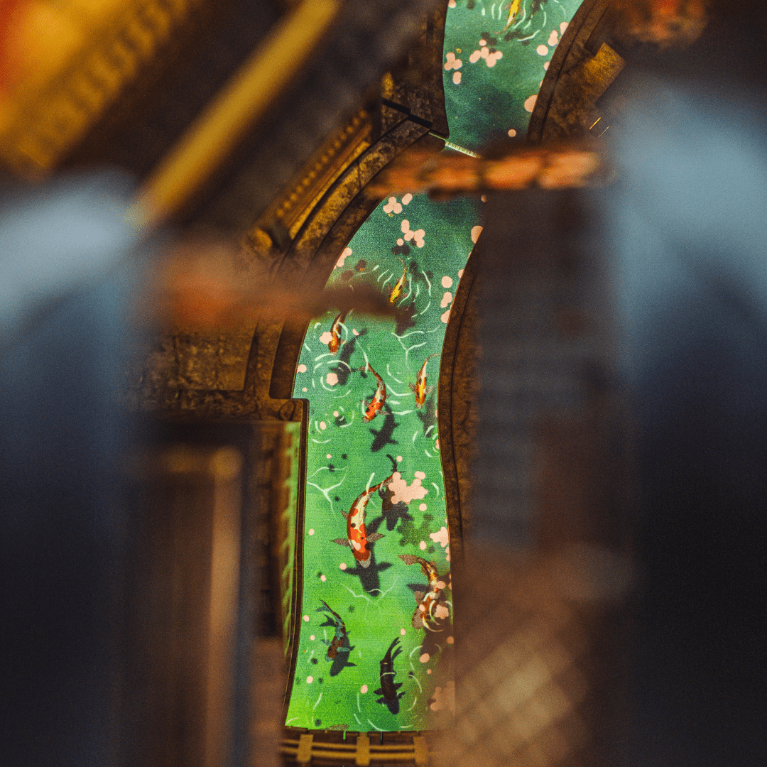 Detailed Japanese River and koi fishes recreated in Sawara Town Book Nook Kit