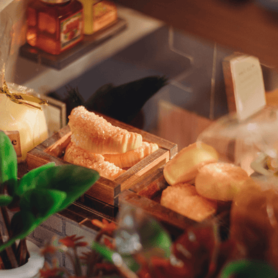 Inside view of Hanok-style miniature bakery craft kit 