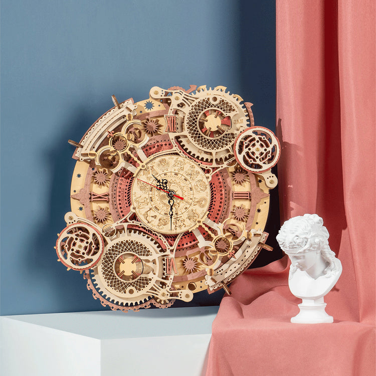 ByAnavrin Zodiac Mechanical Wall Clock DIY Book Nook Miniature Craft Kit