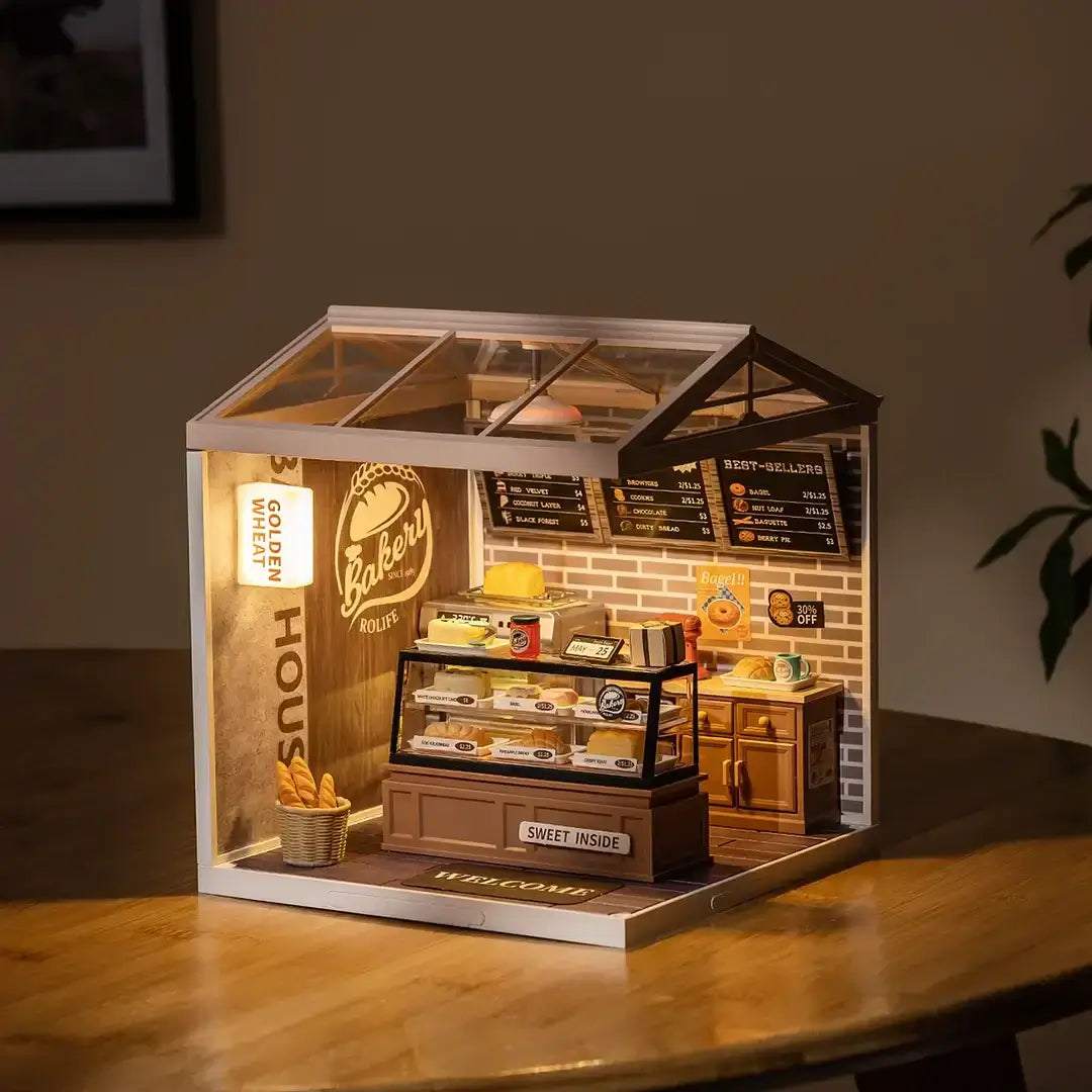 Casa en miniatura de plástico DIY de panadería de trigo dorado | Anavrina