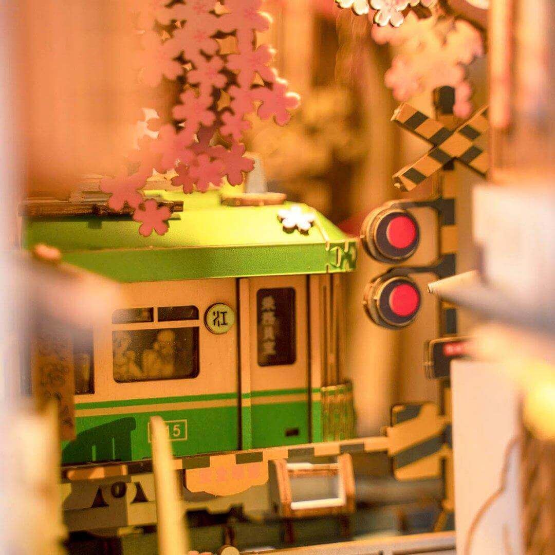 ROBOTIME DIY Book Nook Kit Bookend Stand Bookshelf Insert Bookcase  Miniature House with Sensor Light 3D Wooden Puzzle Model Building (Sunshine  Town)